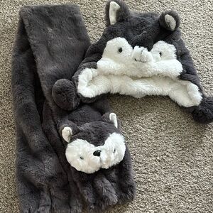 Husky Wolf Plush warm Hat and scarf for kids